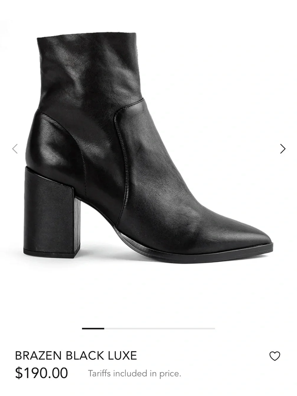 Tony Bianco Brazen Black Luxe Leather Ankle Boots 7.5 Pointed Toe Block Heel